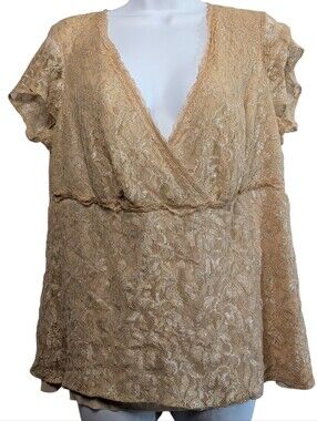 Plus Size 1X Babydoll Blouse Faux Wrap Top Gold Silver Y2K Fairy Vintage Glam